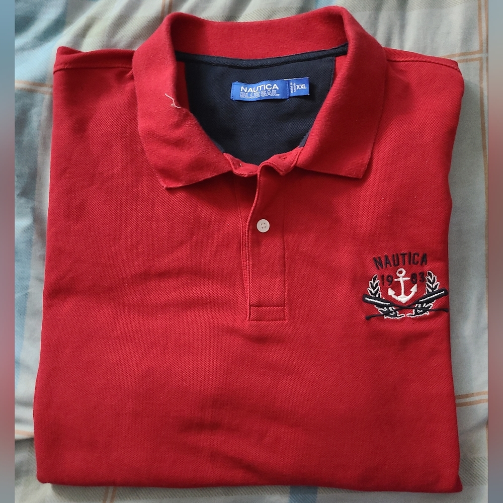 Nautica Blue Sail Tech Polo Shirt Mens XXL Red Wicking Breathable Short Sleeve
